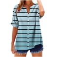 thumbnail image 1 of Sexlip Womens Swimsuit Set Horizontal Stripe Cover Up Design Half Button V Neck Short Sleeve Loose Silhouette Lightweight Fabric for Beach Vacations Blue XXL, 1 of 5