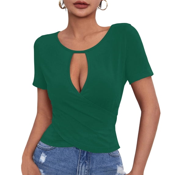 Sexlip Womens Swimsuit Set Keyhole Front Cover Up Design Crew Neck Short Sleeve Modest Silhouette Soft Fabric for Summer Water Activities Green XL