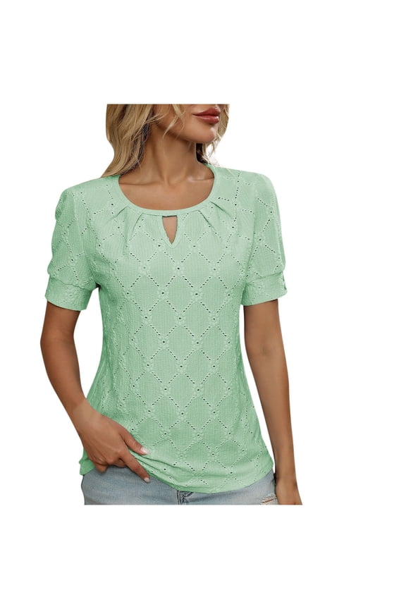 Womens Swimsuit Set Keyhole Neck Cover Up Design Short Sleeve Casual Silhouette Breathable Fabric for Pool Parties Green S