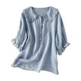 thumbnail image 1 of Sexlip Womens Swimsuit Set Lantern Sleeve Cover Up Design Crew Neck Ruffled Hem Flowy Silhouette Breathable Fabric for Pool Parties Blue L, 1 of 3