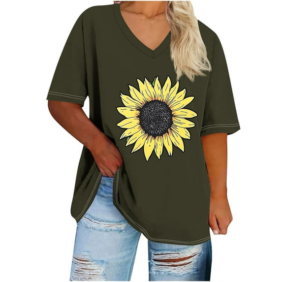 Sexlip Womens Swimsuit Set Large Sunflower Print Cover Up Design V Neck Short Sleeve Loose Silhouette Lightweight Fabric for Beach Vacations Green XXXL
