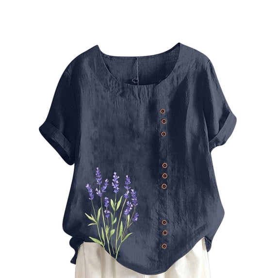 Sexlip Womens Swimsuit Set Lavender Floral Embroidery Cover Up Design Crew Neck Short Sleeve Asymmetric Hem Loose Silhouette Breathable Fabric for Pool Parties Blue S