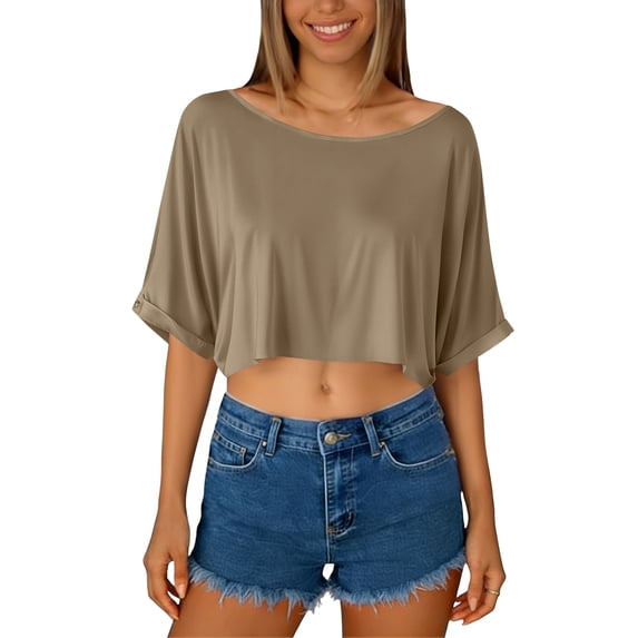 Sexlip Womens Swimsuit Set Off Shoulder Batwing Sleeve Cover Up Design Cropped Silhouette Flowy Fabric for Casual Beach Days Yellow L