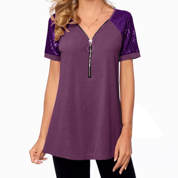 Sexlip Womens Swimsuit Set Raglan Sleeve Cover Up Design Half Zip V Neck 3/4 Sleeve Relaxed Silhouette Sun Protection Fabric for Beach Wear Purple XXXXL