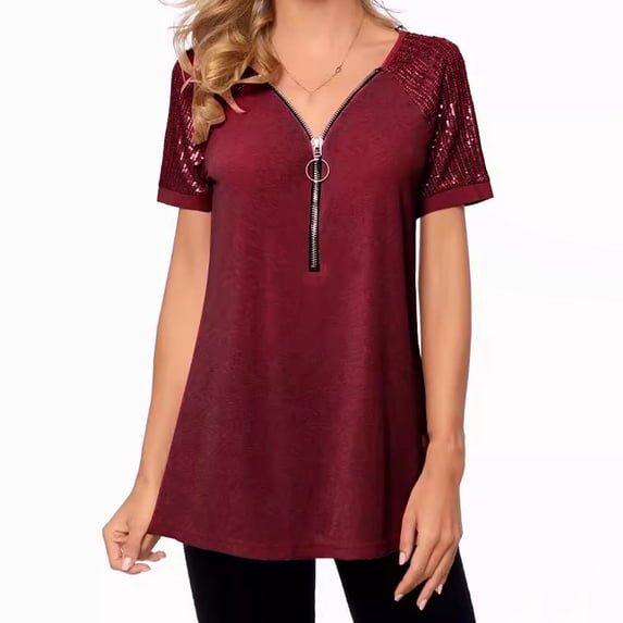 Sexlip Womens Swimsuit Set Raglan Sleeve Cover Up Design Half Zip V Neck 3/4 Sleeve Relaxed Silhouette Sun Protection Fabric for Beach Wear Red XXXXL