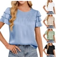 thumbnail image 1 of Sexlip Womens Swimsuit Set Ruffled Sleeve Cover Up Design Crew Neck Short Sleeve Casual Silhouette Sun Protection Fabric for Beach Wear Beige L, 1 of 5