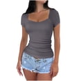 thumbnail image 1 of Sexlip Womens Swimsuit Set Scoop Neck Ruched Cover Up Design Short Sleeve Form Fitting Silhouette Quick Dry Fabric for Beach Outings Gray M, 1 of 6