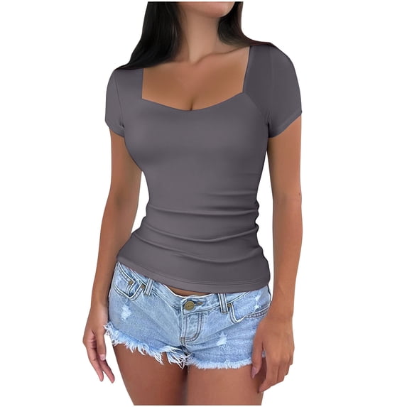 Sexlip Womens Swimsuit Set Scoop Neck Ruched Cover Up Design Short Sleeve Form Fitting Silhouette Quick Dry Fabric for Beach Outings Gray M