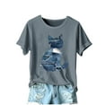thumbnail image 1 of Sexlip Womens Swimsuit Set Sitting Cat Print Cover Up Design Crew Neck Short Sleeve Casual Silhouette Breathable Fabric for Casual Beach Days Gray L, 1 of 4