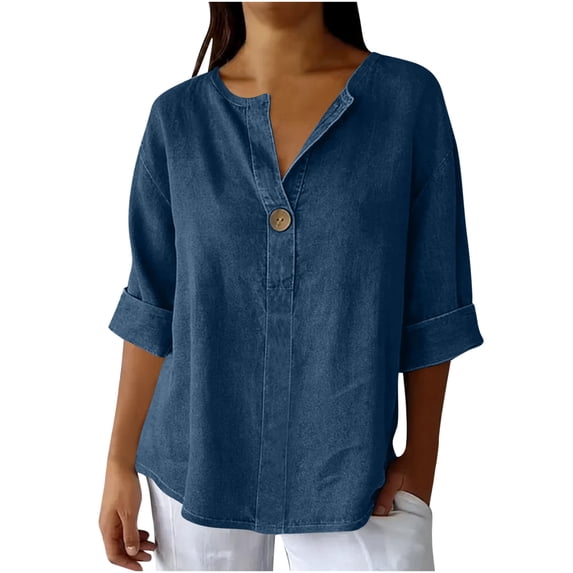 Sexlip Womens Swimsuit Set Split Neck Cover Up Design Half Button Closure 3/4 Sleeve Relaxed Silhouette Quick Dry Fabric for Beach Outings Blue S