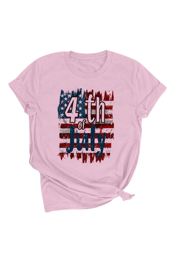 Womens Swimsuit Set Stacked Flag Print Cover Up Design Crew Neck Short Sleeve Relaxed Silhouette Breathable Fabric for Pool Parties Pink L