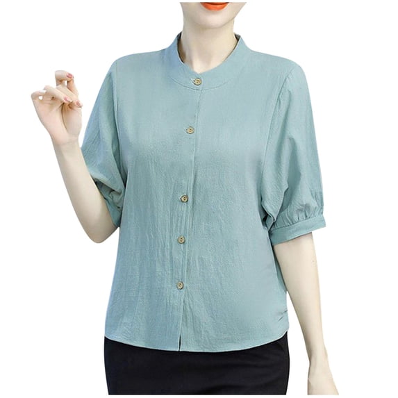 Sexlip Womens Swimsuit Set Stand Collar Ruffled Cuff Cover Up Design Half Button 3/4 Sleeve Relaxed Silhouette Soft Fabric for Summer Water Activities Green XL
