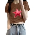 thumbnail image 1 of Sexlip Womens Swimsuit Set Star Print Cropped Cover Up Design Crew Neck Short Sleeve Casual Silhouette Breathable Fabric for Pool Parties Brown M, 1 of 6