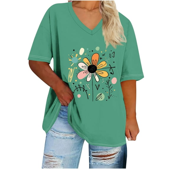 Sexlip Womens Swimsuit Set Sunflower Accent Print Cover Up Design V Neck Short Sleeve Flowy Silhouette Quick Dry Fabric for Beach Outings Green XXXL