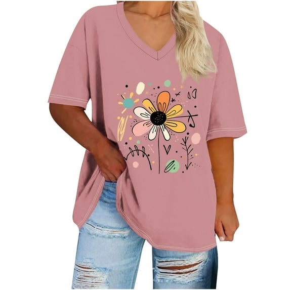 Sexlip Womens Swimsuit Set Sunflower Accent Print Cover Up Design V Neck Short Sleeve Flowy Silhouette Quick Dry Fabric for Beach Outings Pink XXXXXL