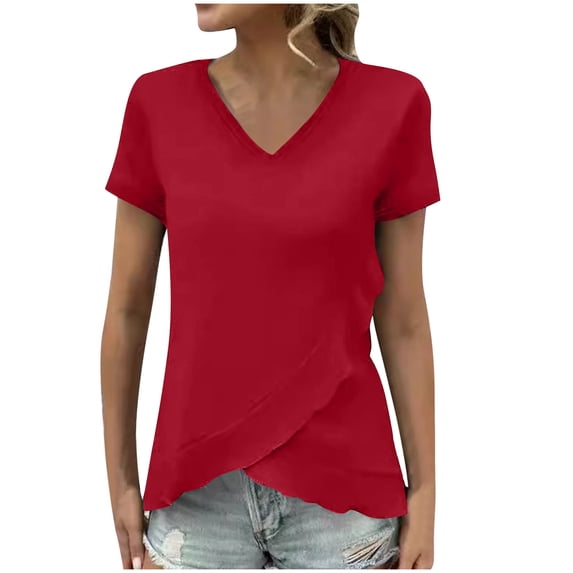Sexlip Womens Swimsuit Set Surplice V Neck Cover Up Design Short Sleeve Slim Silhouette Breathable Fabric for Pool Parties Red M