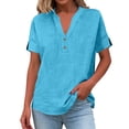 thumbnail image 1 of Sexlip Womens Swimsuit Set V Neck Pocket Cover Up Design Rolled Cuff Short Sleeve Casual Silhouette Sun Protection Fabric for Beach Wear Blue L, 1 of 6