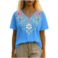 thumbnail image 1 of Sexlip Womens Swimsuit Set Vibrant Floral Embroidery Cover Up Design V Neck Short Sleeve Relaxed Silhouette Sun Protection Fabric for Beach Wear Blue L, 1 of 5