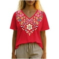 thumbnail image 1 of Sexlip Womens Swimsuit Set Vibrant Floral Embroidery Cover Up Design V Neck Short Sleeve Relaxed Silhouette Sun Protection Fabric for Beach Wear Red L, 1 of 5