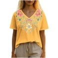 thumbnail image 1 of Sexlip Womens Swimsuit Set Vibrant Floral Embroidery Cover Up Design V Neck Short Sleeve Relaxed Silhouette Sun Protection Fabric for Beach Wear Yellow XXL, 1 of 5
