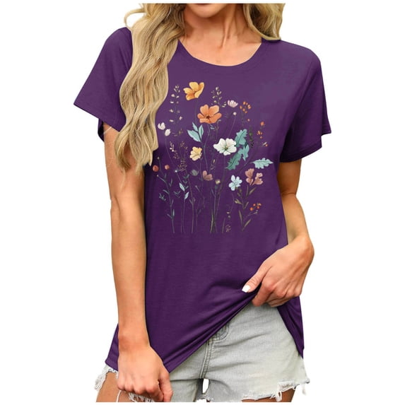 Sexlip Womens Swimsuit Set Vibrant Floral Print Cover Up Design Crew Neck Short Sleeve Casual Silhouette Sun Protection Fabric for Beach Wear Purple XXL