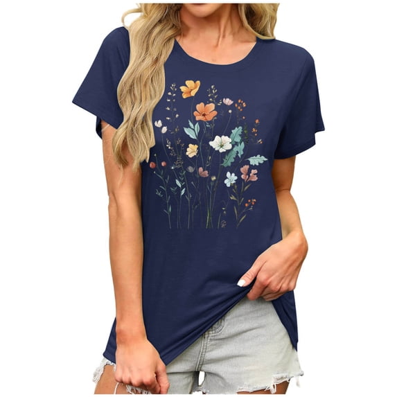 Sexlip Womens Swimsuit Set Vibrant Floral Print Cover Up Design Crew Neck Short Sleeve Casual Silhouette Sun Protection Fabric for Beach Wear Blue XL