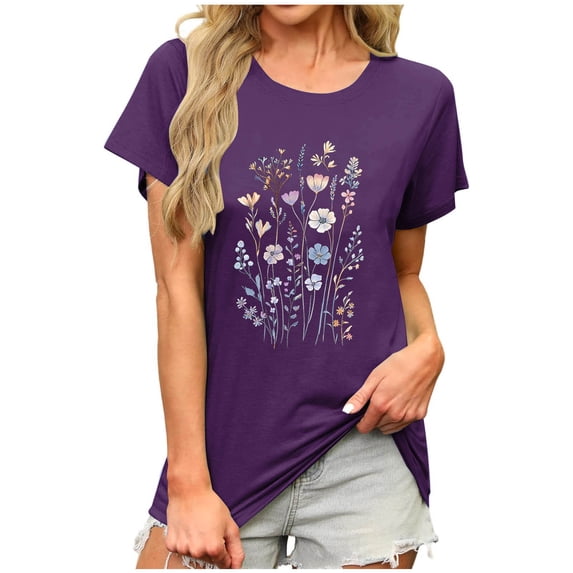 Sexlip Womens Swimsuit Set Vintage Floral Print Cover Up Design Crew Neck Short Sleeve Loose Silhouette Lightweight Fabric for Beach Vacations Purple XL