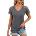 thumbnail image 1 of Sexlip Womens T Shirts V Neck Short Sleeve Tshirt Basic Tee Curved Hem Tops Gray S, 1 of 8