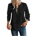 thumbnail image 1 of Sexlip Womens Tops V Neck Boho Long Sleeve Shirts Dot Chiffon Blouses Flowy Lace Crochet Clothing Casual Trendy Tunic Black S, 1 of 7