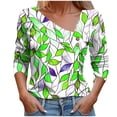 thumbnail image 1 of Sexlip Womens Tropical Print Blouse V Neck Design Soft Fabric Relaxed Silhouette for Vacation Looks Green XXL, 1 of 5