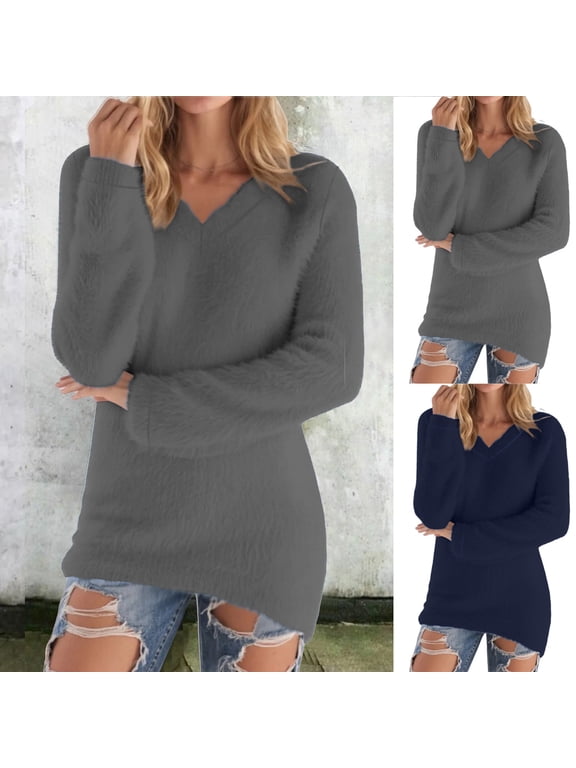 Womens Tunic Tops Turtleneck Long Sleeve Shirts Oversized Fall Sweaters Side Split High Low Hemline Gray L