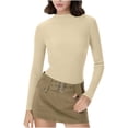 thumbnail image 1 of Sexlip Womens Turtleneck Blouse Long Sleeve Ribbed Design Soft Fabric Slim Silhouette for Daily Wear Beige XL, 1 of 7