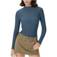 thumbnail image 1 of Sexlip Womens Turtleneck Blouse Long Sleeve Ribbed Design Soft Fabric Slim Silhouette for Daily Wear Blue XS, 1 of 7