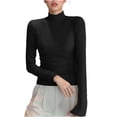 thumbnail image 1 of Sexlip Womens Turtleneck Blouse Long Sleeve Ruched Detail Design Soft Fabric Slim Silhouette for Evening Occasions Black XXL, 1 of 7