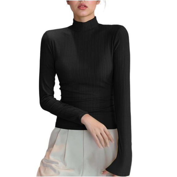 Sexlip Womens Turtleneck Blouse Long Sleeve Ruched Detail Design Soft Fabric Slim Silhouette for Evening Occasions Black XXL