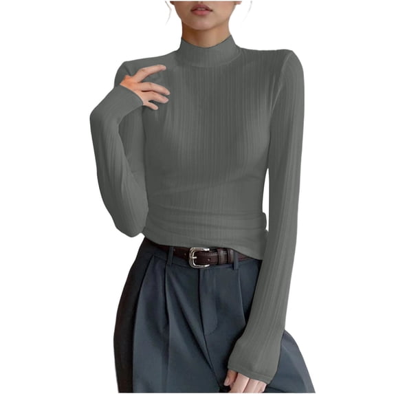 Sexlip Womens Turtleneck Blouse Long Sleeve Ruched Detail Design Soft Fabric Slim Silhouette for Evening Occasions Green XXL