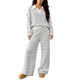 thumbnail image 1 of Sexlip Womens Two Piece Tracksuit Set Long Sleeve Top Wide Leg Pants Lightweight Fabric Striped Design for Indoor Leisure Black XXL, 1 of 6