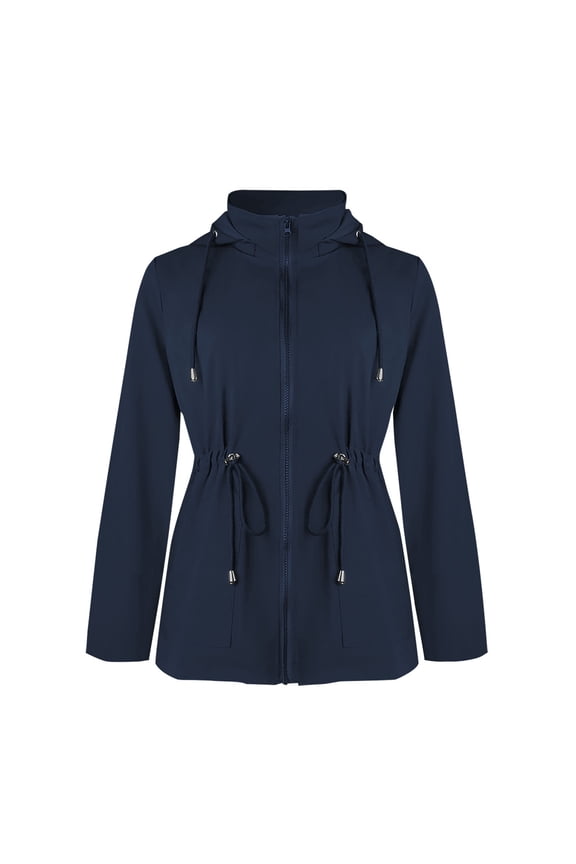 Womens Utility Anorak Jacket Lightweight Hooded Zip Up Safari Style Coat with Snap Buttons Chest and Hand Pockets Blue M