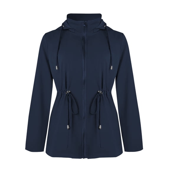 Sexlip Womens Utility Anorak Jacket Lightweight Hooded Zip Up Safari Style Coat with Snap Buttons Chest and Hand Pockets Blue S