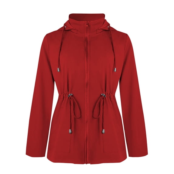 Sexlip Womens Utility Anorak Jacket Lightweight Hooded Zip Up Safari Style Coat with Snap Buttons Chest and Hand Pockets Red XXL