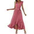thumbnail image 1 of Sexlip Womens V Neck Cross Wrap Ruffle Hem Mini Dress Flowy Stylish Dating Brunch Party Dress Red M, 1 of 6