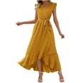 thumbnail image 1 of Sexlip Womens V Neck Cross Wrap Ruffle Hem Mini Dress Flowy Stylish Dating Brunch Party Dress Yellow L, 1 of 6