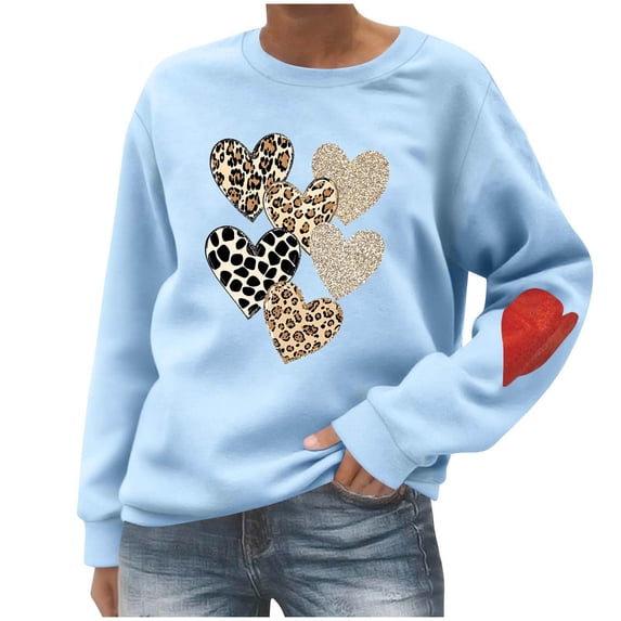 Sexlip Womens Valentines Day Shirt Love Heart Graphic Crewneck Sweatshirt Long Sleeve Sweater Pullover Funny Gifts Clothes Blue XXL