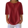 thumbnail image 1 of Sexlip Womens Waffle Knit Tops Dressy Casual Button Shirts Short Sleeve V Neck Blouses Drap Shoulder Solid Basic Tee Red XXXXL, 1 of 4
