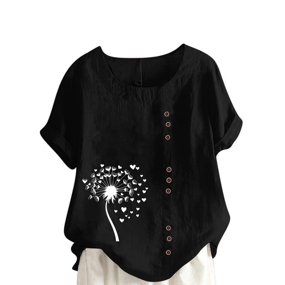 Sexlip Womens Washed Floral Chambray Blouse Button Front Design Lightweight Fabric Relaxed Silhouette for Summer Outings Black XXL