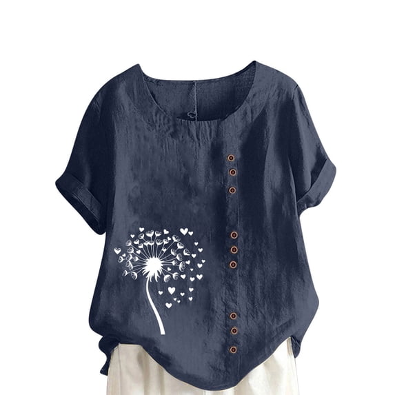 Sexlip Womens Washed Floral Chambray Blouse Button Front Design Lightweight Fabric Relaxed Silhouette for Summer Outings Blue M