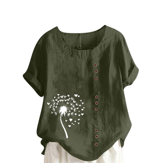 Sexlip Womens Washed Floral Chambray Blouse Button Front Design Lightweight Fabric Relaxed Silhouette for Summer Outings Green XL