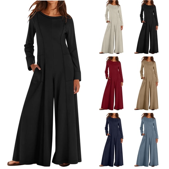 Sexlip Womens Wide Leg Jumpsuit Pants Square Neck Tie Waist Design Soft Fabric Flowy Silhouette for Evening Occasions Black L