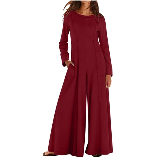 Sexlip Womens Wide Leg Jumpsuit Pants Square Neck Tie Waist Design Soft Fabric Flowy Silhouette for Evening Occasions Red L