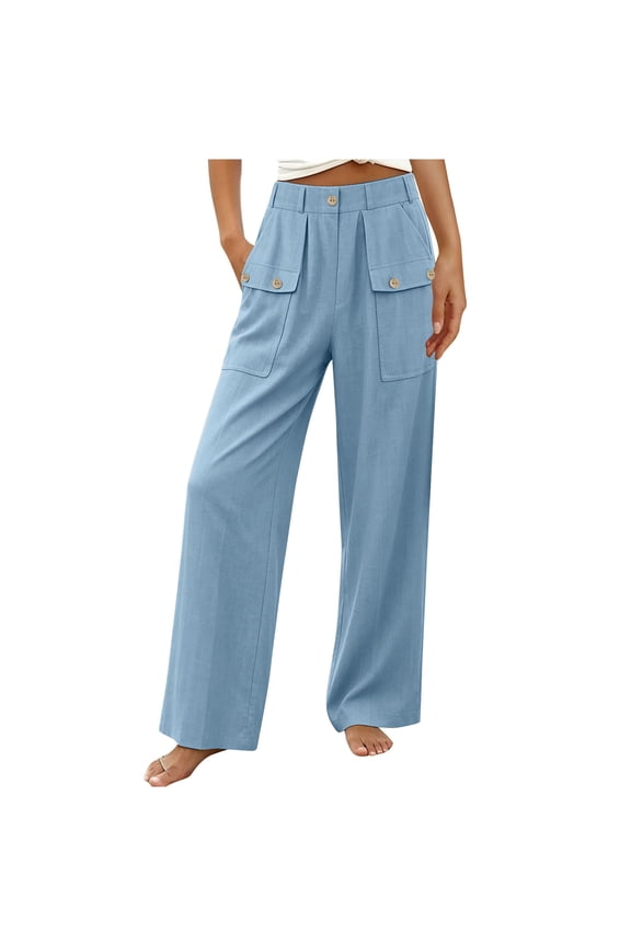 Womens Wide Leg Pants Cool Breathable drawstring waist straight leg breathable fabric wrinkle resistant athletic for hot weather daily Blue S